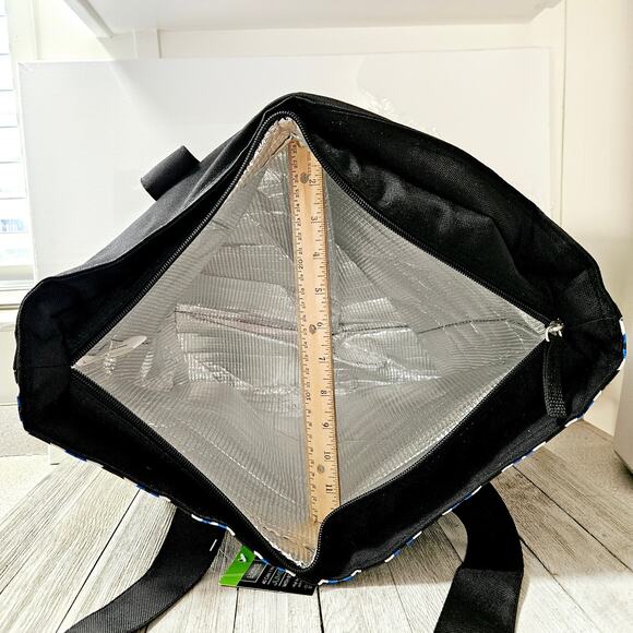 Jumbo Tote Insulated Black and Blue Zippered Shoulder Carryall Bag with Diamond - Picture 8 of 16